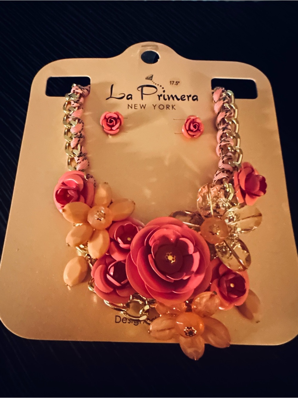 La Primera Pink Floral Statement Necklace and Earrings Set - Picture 2 of 2